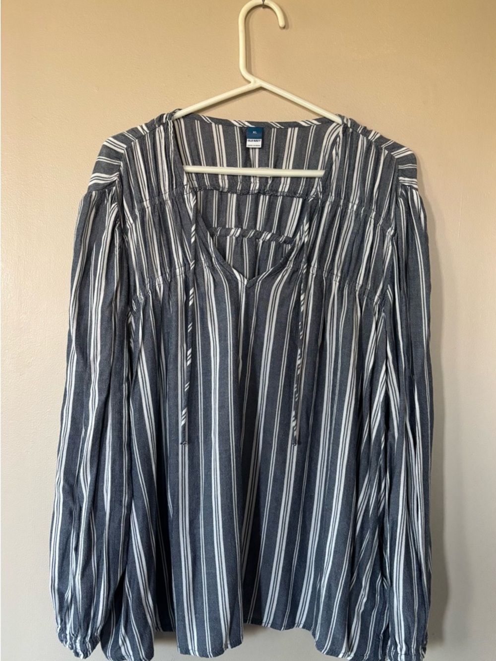 Old Navy - Navy and White Striped Peasant Blouse